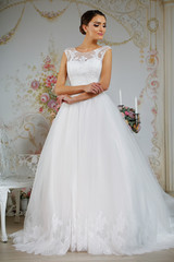 Model posing in a beautiful wedding dress