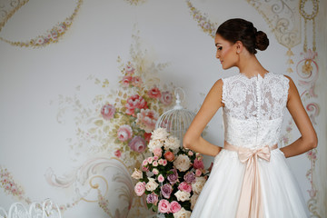 Model posing in a beautiful wedding dress