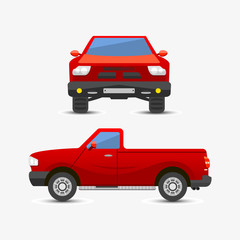 Flat red pickup car vehicle type design style vector generic classic business illustration isolated.