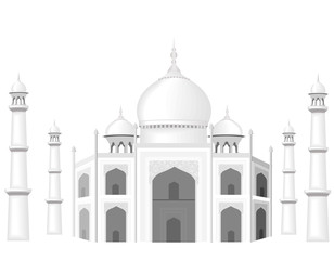 The building is in the style of the Taj Mahal temple. The Sultan's Palace. Black and white graphics with halftones. illustration