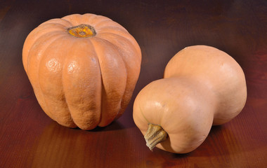 two fresh pumpkins on the table