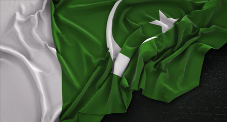 Pakistan Flag Wrinkled On Dark Background 3D Render