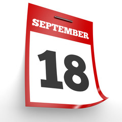 September 18. Calendar on white background.
