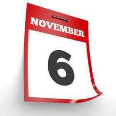 November 6. Calendar on white background.