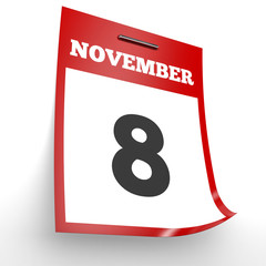November 8. Calendar on white background.