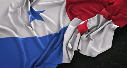 Panama Flag Wrinkled On Dark Background 3D Render