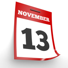 November 13. Calendar on white background.