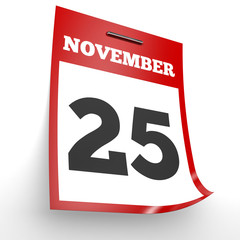 November 25. Calendar on white background.