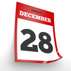 December 28. Calendar on white background.