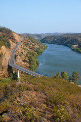 Fototapeta na wymiar The Lower Guadiana International Bridge on the boundary between Portugal and Spain