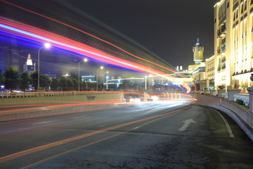 Fototapeta na wymiar City road surface floor with City building of night scene
