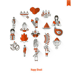 Diwali. Indian Festival Icons