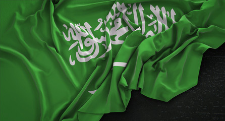 Saudi Arabia Flag Wrinkled On Dark Background 3D Render