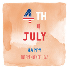 Happy 4th of July on orange watercolor background