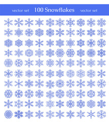 Isolated snowflakes on white background. Vector icon collection. Winter decorative elements. Can be used for backgrounds, packaging, invitations,cards, wrapping paper.