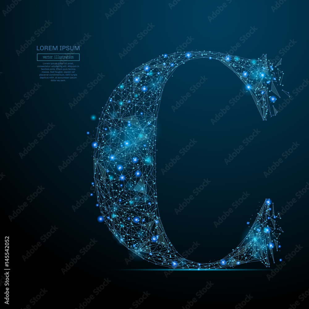 Fototapete abstract image of the letter c of a starry sky or space, consisting of points, lines, and shapes in 