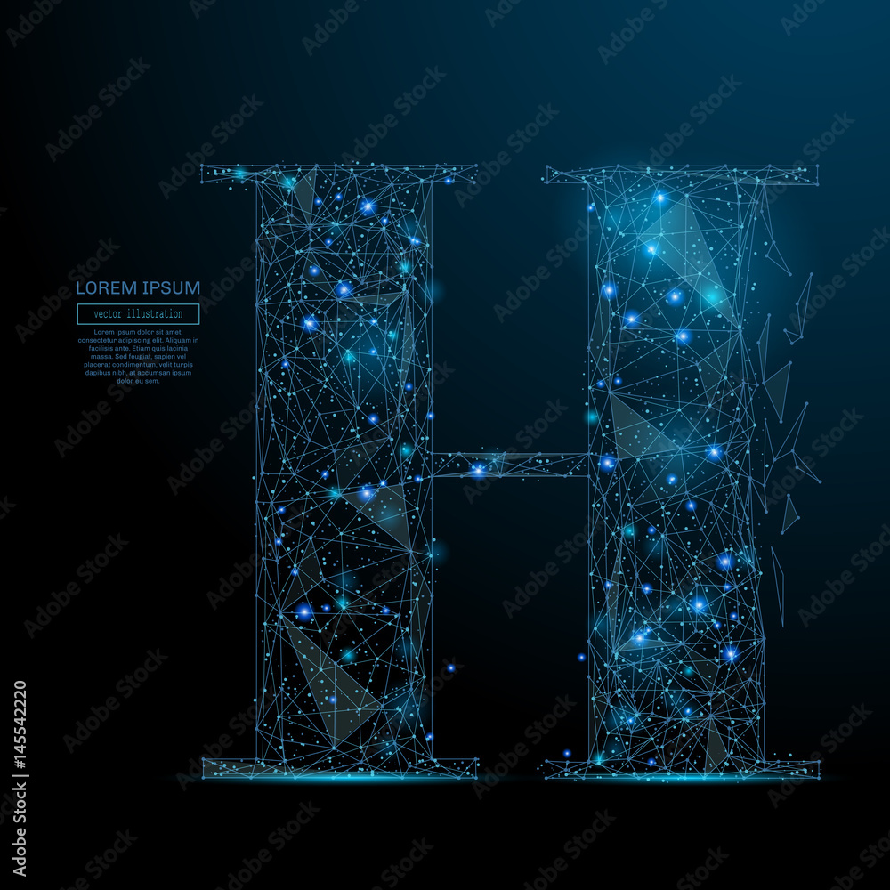 Aufkleber abstract image of the letter h of a starry sky or space, consisting of points, lines, and shapes in 