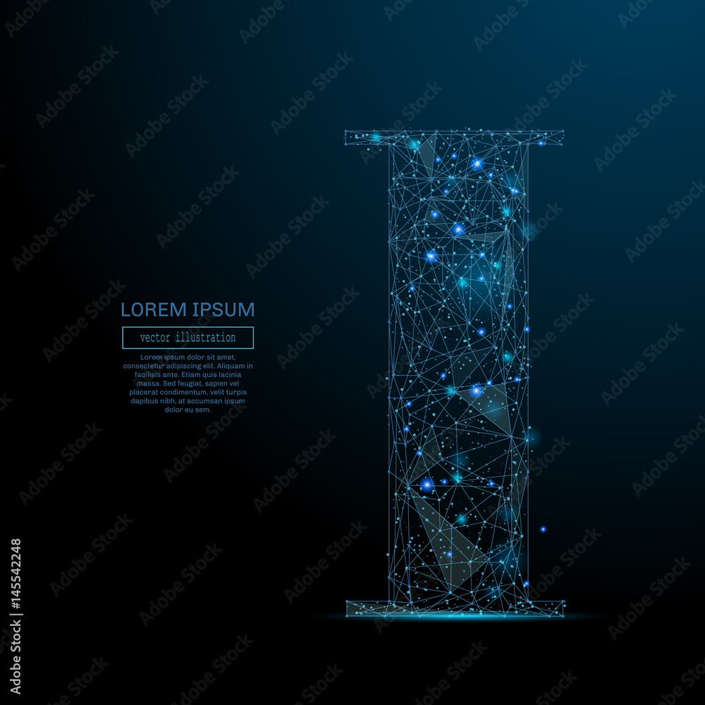 Fototapete abstract image of the letter i of a starry sky or space, consisting of points, lines, and shapes in 