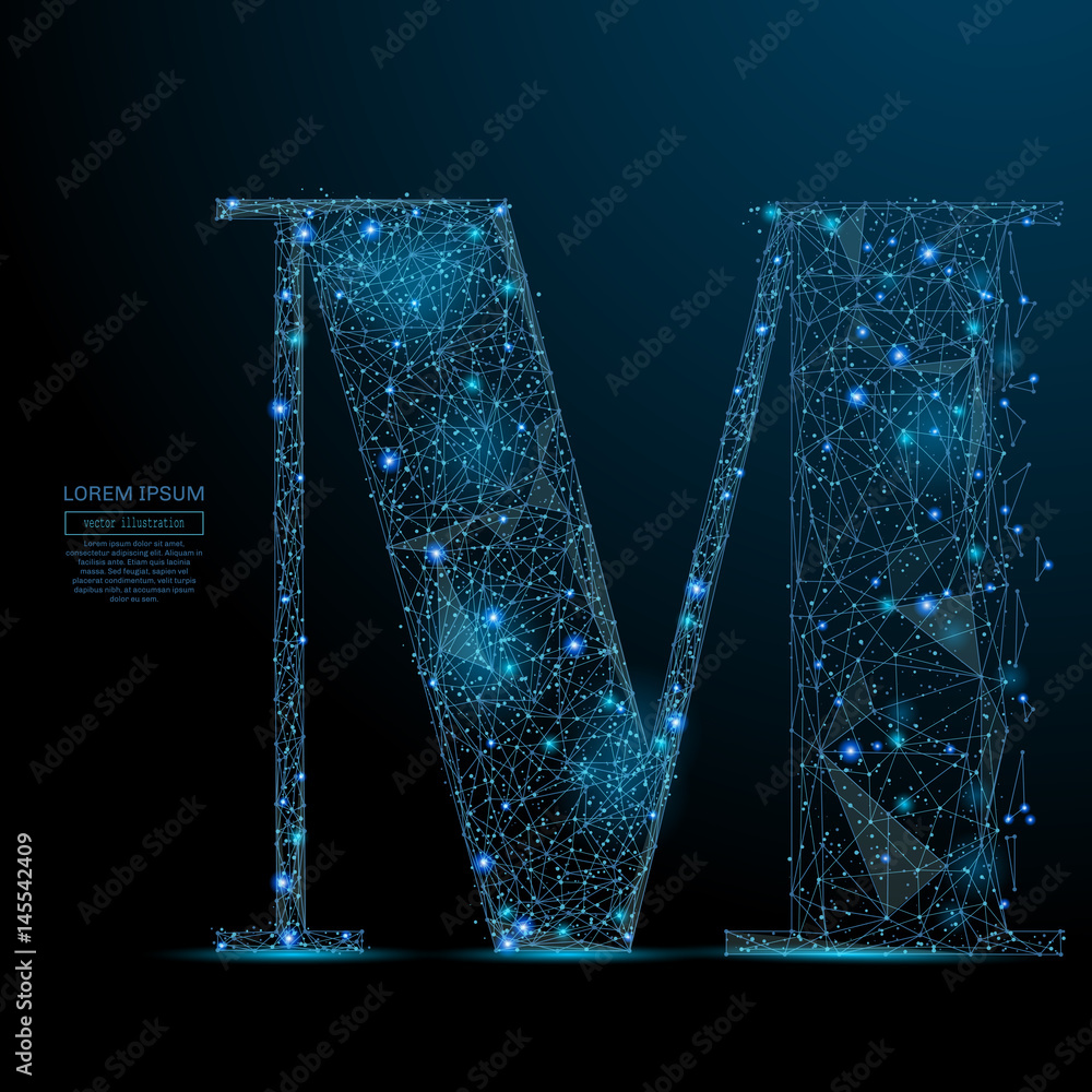 Aufkleber abstract image of athe letter m of a starry sky or space, consisting of points, lines, and shapes in