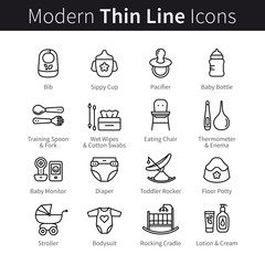 Baby nursing and health care products icons