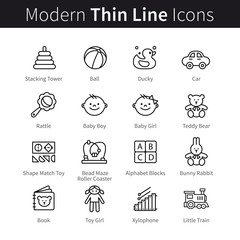 Baby products and games thin line art icons