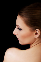 Obraz premium Attractive blonde topless woman with dark make up
