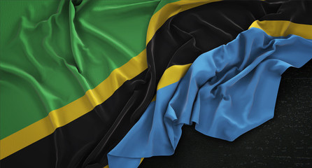 Tanzania Flag Wrinkled On Dark Background 3D Render
