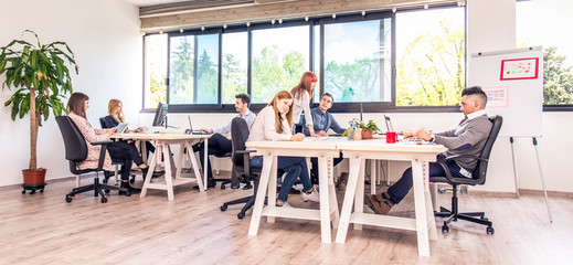 Brainstorming in a startup office