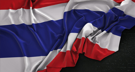 Thailand Flag Wrinkled On Dark Background 3D Render