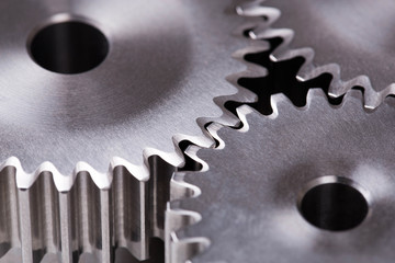 Closeup of metal cog wheels