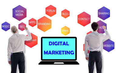 Digital marketing concept drawn by businessmen