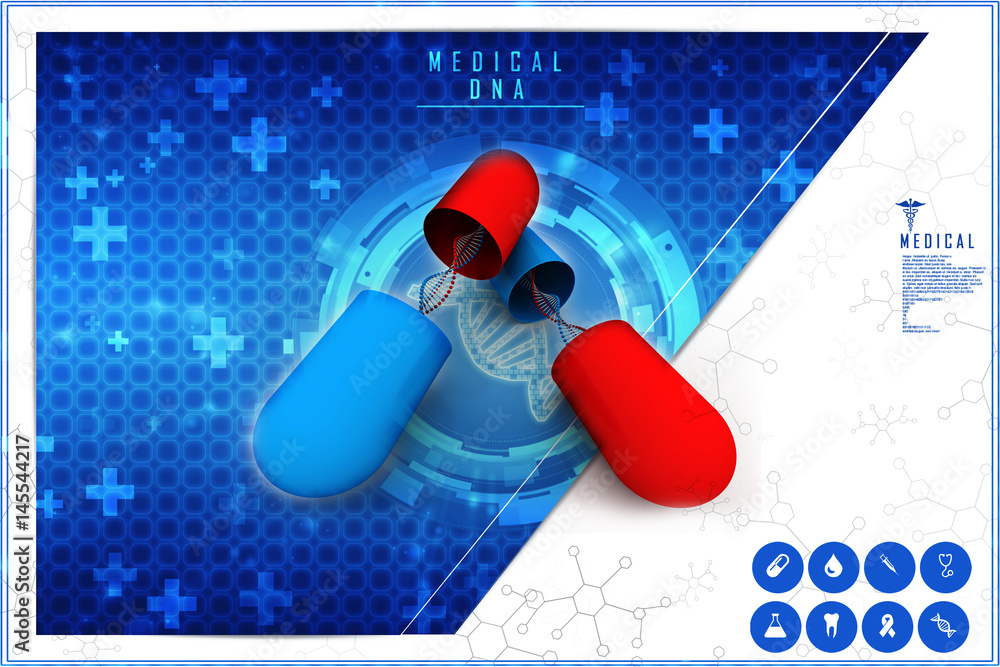 Poster 3d render of dna structure with capsule