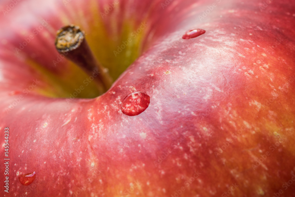 Wall mural Macro of red apple with some drops