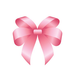 Pink festive tied bow made from ribbon, isolated on white Background