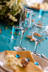 wedding decor in blue colors, sea theme style