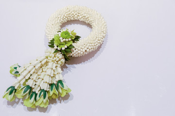 White and green  garland on white background in Thailand
