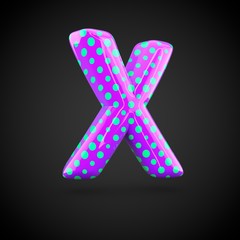 Violet alphabet letter X uppercase with blue dots isolated on white background.