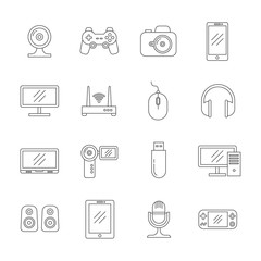 Gadgets and computer technology thin line vector icons