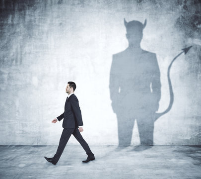 Walking Man With Devil Shadow