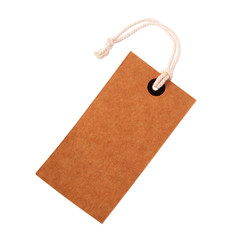 Cardboard price label note with rope isolated on the white background