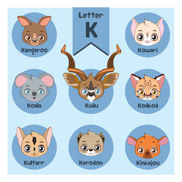Animal portrait alphabet - Letter K