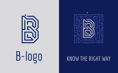 Creative logo for corporate identity of company: letter B. The logo symbolizes labyrinth, choice of right path, solutions. Suitable for consulting, financial, construction, road companies, quests.