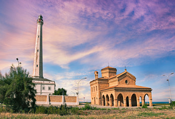 Punta Penna, Vasto, Abruzzo, Italy: lighthouse and church on the coast of the Adriatic Sea