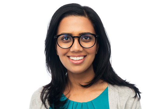 Happy Smiling Young Indian Woman In Glasses