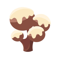 Chocolate tree covered with white icing. Colorful cartoon vector Illustration
