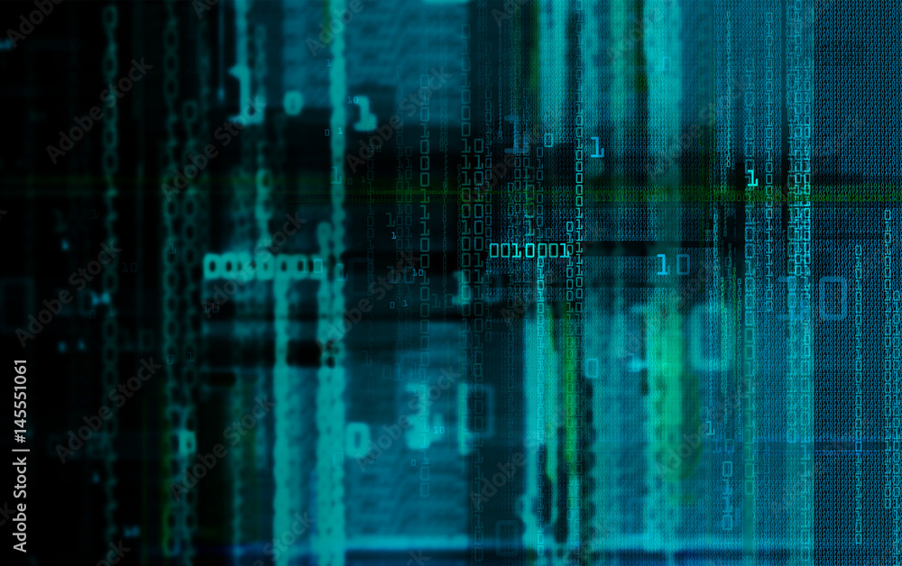 Poster digital binary data and electronic circuit board.