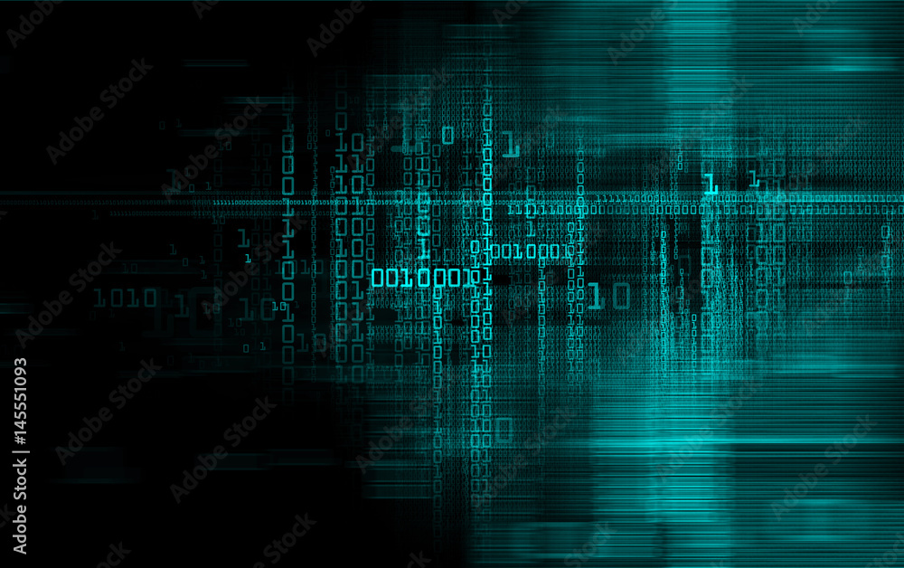 Poster digital binary data and electronic circuit board.