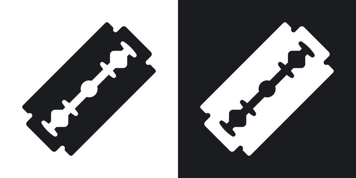 Vector razor blade icon. Two-tone version on black and white background