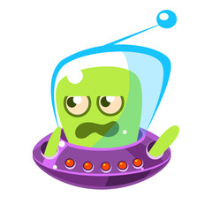 Irritated and annoyed green allien, cute cartoon monster. Colorful vector Illustration