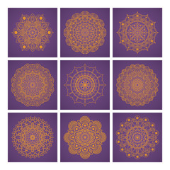 Mandala collection on violet background